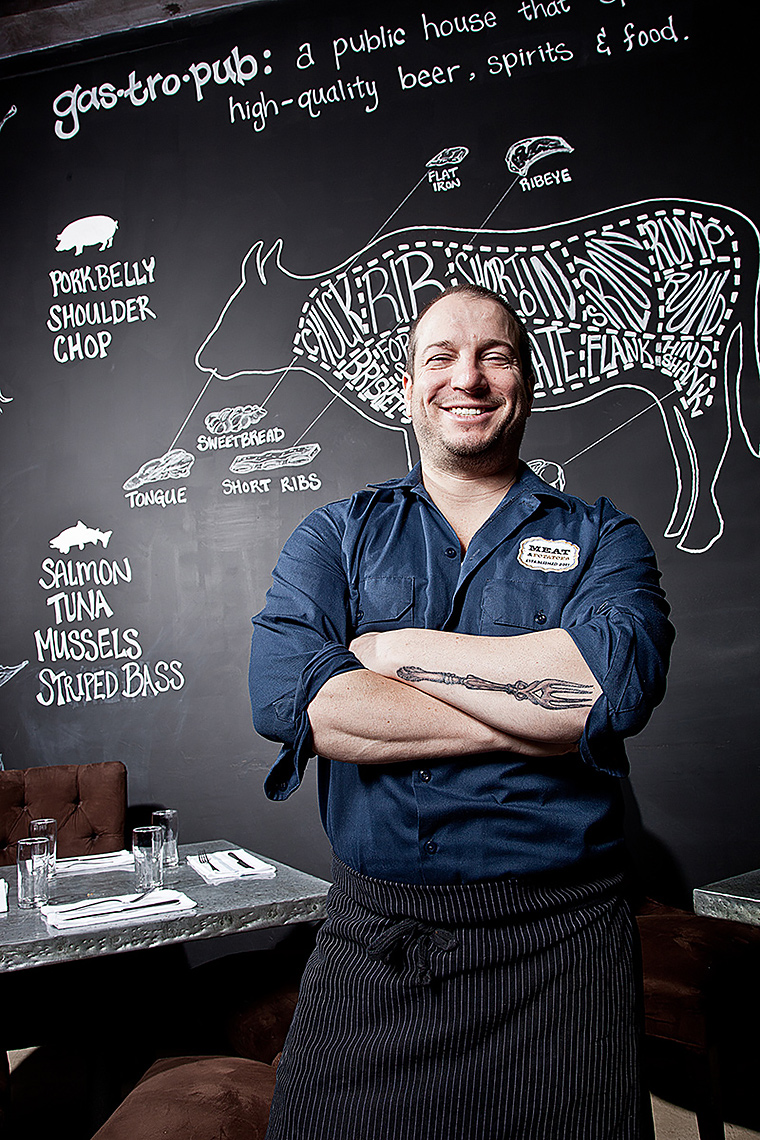 portrait of Meat and Potatoes head chef Richard Dechantz for pittsburgh city paper by brian kaldorf