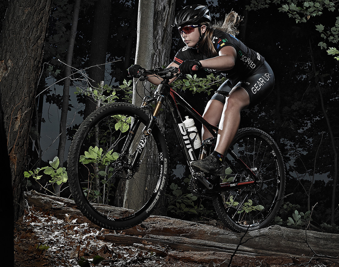 action shot of downhill mountain biker Angelina Palermo by brian kaldorf